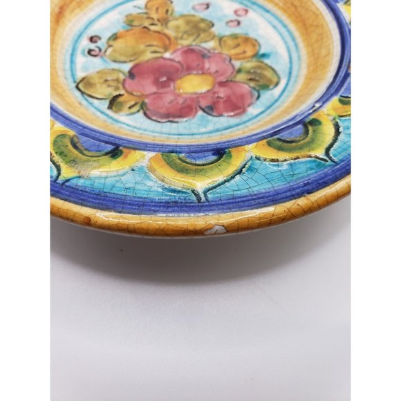 Vintage Signed GRAFFITO DIPINTO A MANO Hand Made Italian Ceramic Blue Yellow Ora - Picture 8 of 11